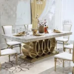 4 Seat Dining Table Set | Dining Table Design for Modern Decor | 4 Seater Dining Table with Chairs in Stainless Steel Golden Base | Dining Room Decor - Image 10