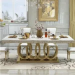 4 Seat Dining Table Set | Dining Table Design for Modern Decor | 4 Seater Dining Table with Chairs in Stainless Steel Golden Base | Dining Room Decor