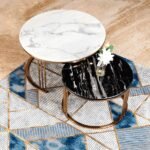 Center Table for Sitting Room | Black and White Marble Top Centre Tables for Drawing Room | Round Stainless Steel Base | Golden Tea Table for Living Room