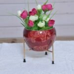Balcony Planter Stand – New Metallic Flower Pot with Stand | Designer Planters with Stand | Maroon Indoor Planter with Stand
