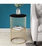 Black Round Coffee Table for Living Room | Sofa Side Golden Side Table for Drawing Room | Half Caged Round Teapoy Design Marble Top End Table for Home Decor - Image 2