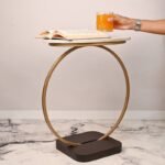 Side Table Classic Design for Luxury Look | Large Ring Shape Golden Side Table for Living Room | White Marble Top End Table for Drawing Room & Bedroom Bed Side Table