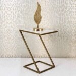 Metal Side Table for Living Room | Slanting Chic End Table for Drawing Room | Golden Z Shape Frame in White Marble Top Sofa Side Table for Sitting Room | Luxury Furniture Piece for Home Decor
