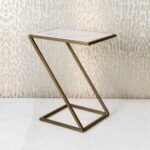 Metal Side Table for Living Room | Slanting Chic End Table for Drawing Room | Golden Z Shape Frame in White Marble Top Sofa Side Table for Sitting Room | Luxury Furniture Piece for Home Decor - Image 2