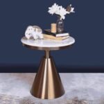 Gold Accent Side Table for Living Room Decor | Accent Sofa Side Table for Sitting Room | White Marble Top End Table in Brass Finish Stainless Steel Frame | Luxury Furniture for Home Decor