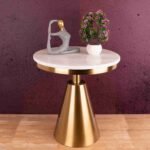 Gold Metal Side Table for Living Room | Metallic End Table in Rose Gold Frame | White Marble Top Card Table | Designer Tea Table for Home Decor | Modern Furniture for Luxury Look