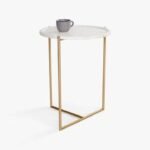 Side Table for Living Room by Artyfer | Art Stone Side Table In White Marble Finish | Round Design and Light Weight