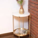 Side Table Design In Metal by Artyfer | Epl Gold With Marble Finish | Side Table Design for Living Room