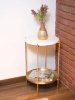 Side Table Design In Metal by Artyfer | Epl Gold With Marble Finish | Side Table Design for Living Room