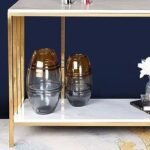 Living Room Console Table for Rich Look – Golden Hallway Table | Square Piped Double Decker Console Table for Living Room | White Marble Top & Bottom for Storage | Designer Furniture for Living Room - Image 2