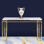 Stone Marble Top Console Table Design by Artyfer | White Marble Top Console Table for Living Room | Gold Finish Furniture Table Console Cellarette
