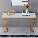 Stone Marble Top Console Table Design by Artyfer | White Marble Top Console Table for Living Room | Gold Finish Furniture Table Console Cellarette - Image 2