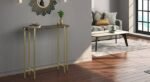 Solid Wood Console Table for Living Room | Stylish Living Room Console Table for Luxury Look | Black Marble Top with Goden Legs Hallway Furniture