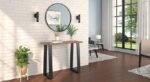 Teak Wood Console Table for Living Room | Wooden Top Central Table for Living Room | Matt Black Base in PVD Coating | Luxury Furniture Piece for Home Decor