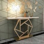 Modern Contemporary Console Table by Artyfer | Console Table In Hexagonal Design | White Marble Top and Gold Metal Finish