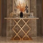 Console Table for Living Room by Artyfer  | Contemporary Console Table in Geometric Criss Cross Pattern | White Marble Top