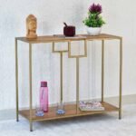 Iron Console Table by Artyfer | Solid Metal Console Table With Golden Iron Frame | Two Shelves White Console Table - Image 2
