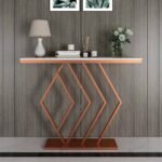 Console Table Modern Design by Artyfer | Console Table in Geometric Pattern | White Marble Top and Copper Metallic Finish - Image 2