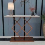 Marble Top Console Table by Artyfer |  Console Table in Geometric Criss Cross Pattern | Copper Metallic Finish