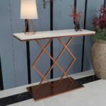 Marble Top Console Table by Artyfer |  Console Table in Geometric Criss Cross Pattern | Copper Metallic Finish - Image 2