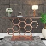 Honeycomb Console Table by Artyfer | Metal Console Table for Living Room | Black Marble Top and Copper Metallic Finish