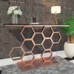 Honeycomb Console Table by Artyfer | Metal Console Table for Living Room | Black Marble Top and Copper Metallic Finish - Image 2