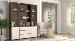 Bookshelf with Glass Door for Study Room Decor | Large Bookshelf Showcase for Living Room | Wooden Bookshelf with Glass Doors | Modern Furniture for Home Decor