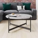 Metal Centre Table Design for Home Decor | Round Marble Top Center Table for Living Room | Matt Black Stainless Steel Base Coffee Table for Drawing Room