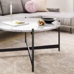 Metal Centre Table Design for Home Decor | Round Marble Top Center Table for Living Room | Matt Black Stainless Steel Base Coffee Table for Drawing Room - Image 3
