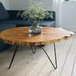 Modern Centre Table – Single Wood Log Top with Rust-free Black Metal Stands | Attractive Center Table for Living Room | Natural Tea Table for Small Space