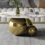 Golden Center Table for Living Room – Round Centre Table Design with 3 Steel Balls