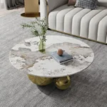 Golden Center Table for Living Room – Round Centre Table Design with 3 Steel Balls - Image 5