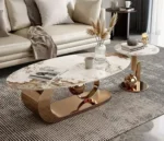 Living Room Centre Table Design with Color Variations in Original PVD – Italian Composite Marble Top Center Table for Living Room - Image 2
