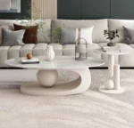 White Center Table for Living Room with Italian Composite Marble Top – Stainless Steel Frame Centre Table Design with Side Table