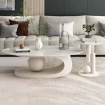 White Center Table for Living Room with Italian Composite Marble Top – Stainless Steel Frame Centre Table Design with Side Table