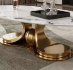 Luxury Center Table Design for Rich Look – C Shaped Stainless Steel Frame in Golden Color PVD Coating - Image 2