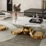 Luxury Center Table Design for Rich Look – C Shaped Stainless Steel Frame in Golden Color PVD Coating