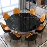 Marble Top Dining Table Design for Small Space Dining Room – Golden PVD Stainless Steel Frame Dining Table Set with 4 Chairs - Image 2