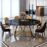 Marble Top Dining Table Design for Small Space Dining Room – Golden PVD Stainless Steel Frame Dining Table Set with 4 Chairs