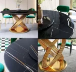 Round Dining Table with Chairs for Dining Area – Double Marble Top Dining Table Set in Stainless Steel Frame with Golden PVD - Image 3