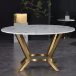 Marble Dining Table for Small Space Dining Area – 6 Seater Round Dining Table Set with 4 Dining Chairs - Image 2
