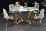 Marble Dining Table for Small Space Dining Area – 6 Seater Round Dining Table Set with 4 Dining Chairs