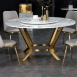 Marble Dining Table for Small Space Dining Area – 6 Seater Round Dining Table Set with 4 Dining Chairs