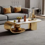 Modern Center Table Design for Living Room – Oval Shaped Golden Centre Table for Living Room - Image 3