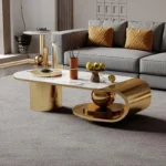 Modern Center Table Design for Living Room – Oval Shaped Golden Centre Table for Living Room - Image 2