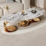 Luxury Center Table Design for Rich Look – C Shaped Stainless Steel Frame in Golden Color PVD Coating - Image 3