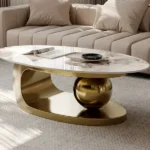 Designer Centre Table for Living Room in Golden PVD Coating on Stainless Steel Marble Frame | Marble Top Centre Table Design - Image 3