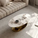 Designer Centre Table for Living Room in Golden PVD Coating on Stainless Steel Marble Frame | Marble Top Centre Table Design - Image 4