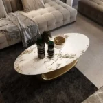 Designer Centre Table for Living Room in Golden PVD Coating on Stainless Steel Marble Frame | Marble Top Centre Table Design - Image 9