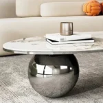 Modern Center Table Design for Living Room – Nickel Base Centre Table in White Marble Top | Unique Coffee Table Italian Design - Image 2